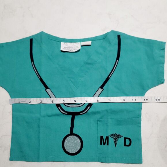 12M Unisex Doctor in Training Green Scrubs Halloween Dress up Made Int The USA - Picture 3 of 7